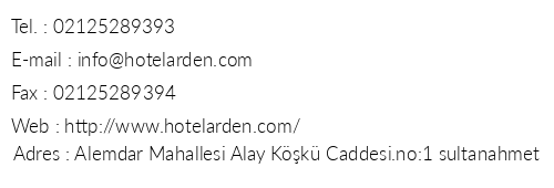 Arden City Hotel telefon numaralar, faks, e-mail, posta adresi ve iletiim bilgileri